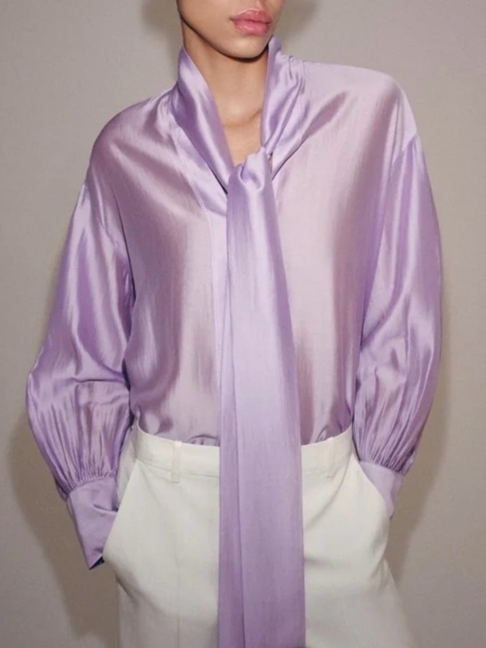 Zara ZW Collection Purple Satin Effect Tie Shirt. Size XL. Brand new!